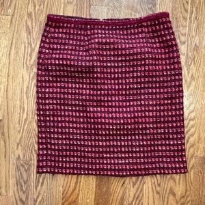 Tory Burch Victory Tweed pencil skirt plum/gold sz L / NWT /Flaws (please read)